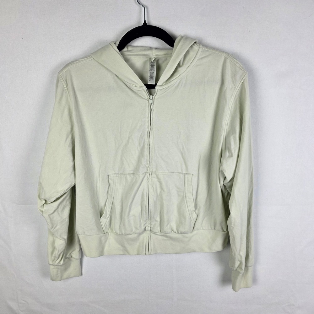 Skims Women XL Cotton Jersey Zip Up Hoodie Sage Green Cropped Sweatshirt